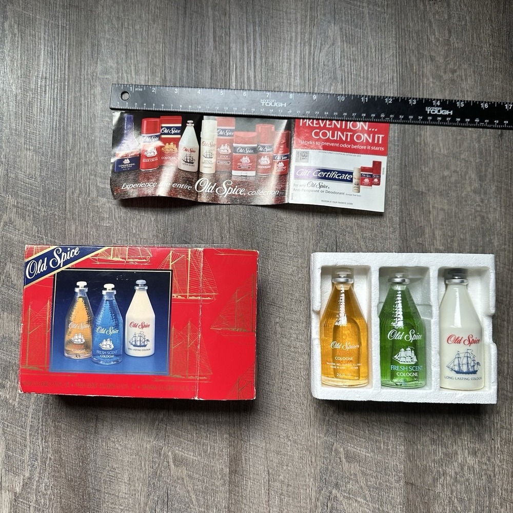 VINTAGE OLD SPICE COLOGNE ASSORTMENT 3 CIB ORIGINAL MUSK FRESH SCENT LEATHER NEW